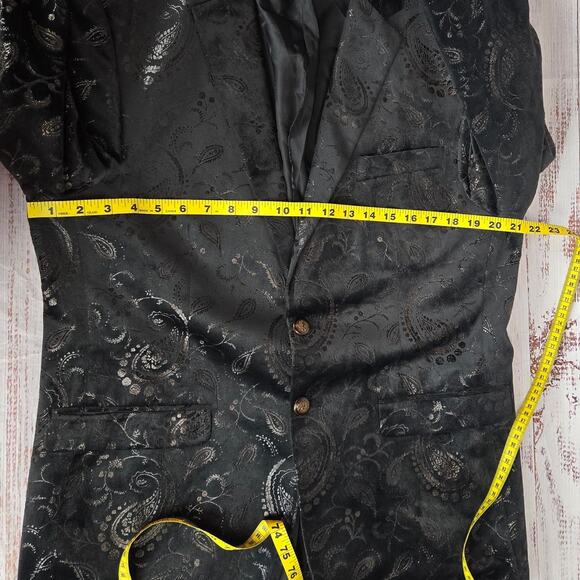 Cloudstyle Womens Black Velvet Blazer L Metallic Embossed Dark Academia Jacket - Picture 8 of 11